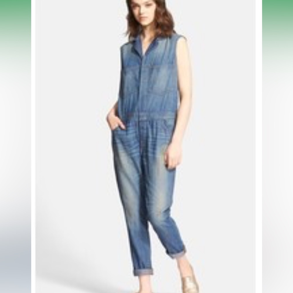 6397 Sleeveless Denim Jumpsuit New With Tags Size Small $595 ‘Dirty Faded Blue’